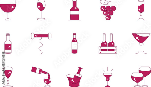 Elegant Wine Icons A Collection of Vector Illustrations for Design Projects, Websites, and More