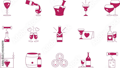 Elegant Wine Icons A Collection of Vector Illustrations for Design Projects, Websites, and More