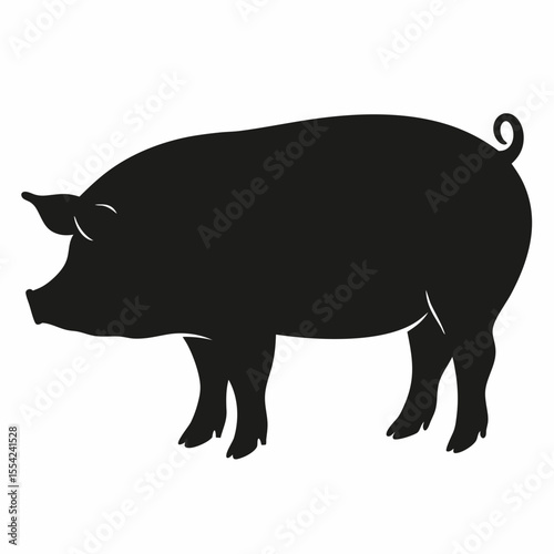 Realistic Black Silhouette of Pig 