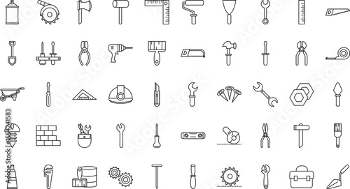 Extensive Collection of Hand Tools and Construction Equipment Line Icons 660 EPS Vector Graphics