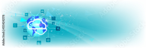 The concept of cloud technology work together with  technology to help send and receive information through maximum efficiency,Vector illustration fantastic style,Cloud technology concept
