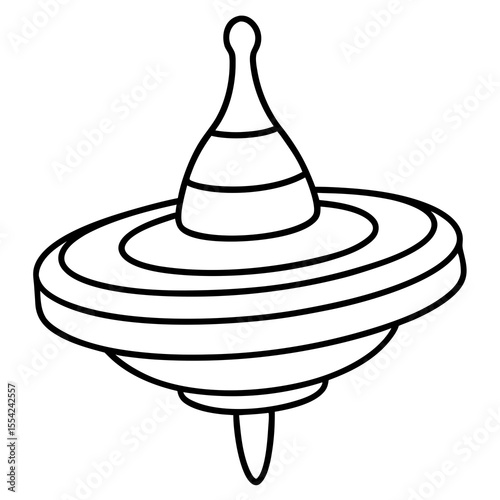 A simple black and white outline drawing of a spinning top toy