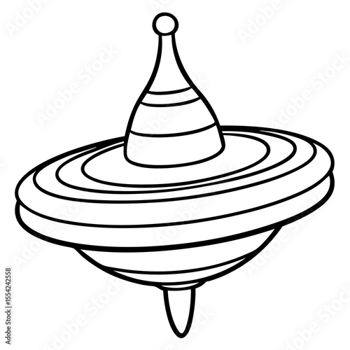 Classic spinning top toy with bold black outline on white background