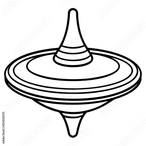 Classic spinning top toy in black and white outline drawing