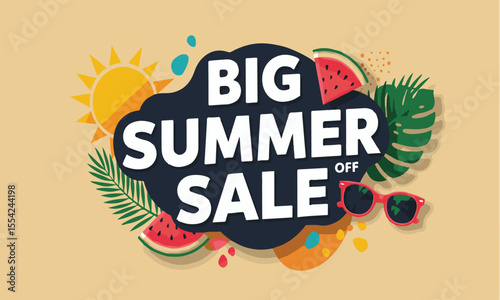 Bright and tropical vector design for big summer sale ads, perfect for e-commerce, flyers, or store window promotions