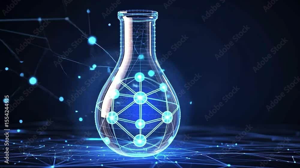 Science flask with molecular structure