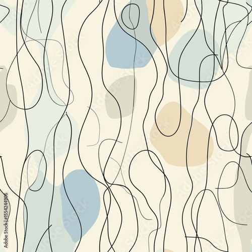 Seamless pattern with wavy lines and abstract blobs