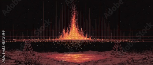 Disruption of time and passion at a fiery event artistic landscape night setting abstract concept