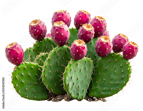 Cluster of Prickly Pear Cactus with Ripe Red Fruits, isolated on transparent background (2)