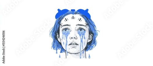 Disruption of time and passion emotional portrait of a girl digital art contemporary environment close-up view