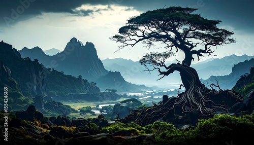 Ancient Tree, Mountain Valley Landscape - Dark moody landscapes