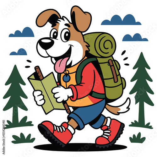 cartoon funny dog hiking