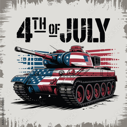 4th of july poster, tank with american flag themed painted tank