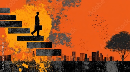 Climbing the corporate ladder time passion and disruption in business growth urban landscape digital illustration