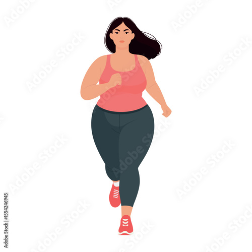 Plus Size Woman Jogging in Activewear for Fitness and Health
