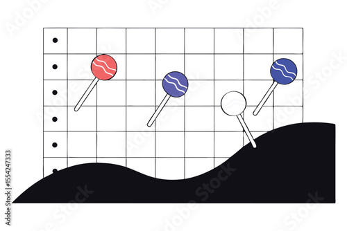 Colorful candies shown breaking down over time like rocks in a geology chart 