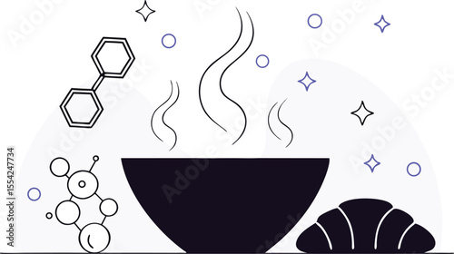 Stylized vector scent particles rising from hot food 