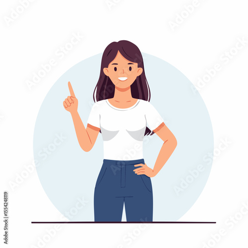 Woman Pointing Up Vector Illustration of a Person Gesturing