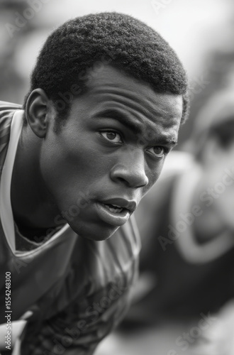 Close-up of a football player in mid-air, making a decisive kick towards the goal, showcasing intense focus and athleticism in a competitive sports moment. Dynamic action and determination