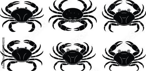 Crab silhouette vector collection with various crab shapes and claws for sea, marine, and animal illustration
