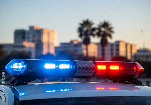 First Responder Police Car Cruiser with Flashing Blue and Red Tactical Lights at DUI Checkpoint Roadblock