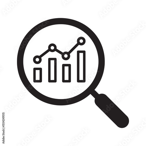 This vector illustration features a magnifying glass with sale text and a graph, symbolizing business search, marketing success, and finding information online