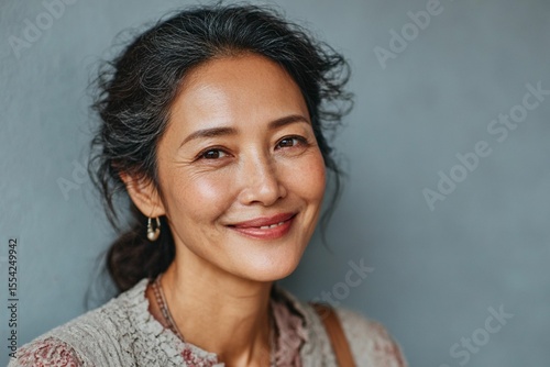 AI-generated illustration of a smiling middle-aged Asian woman