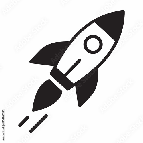 Cartoon vector illustration of a flying space rocket icon, a retro toy spaceship symbol for business launch design