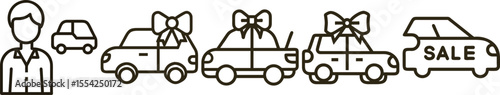 Stylish Pop Art Car Icons with Bows, Stars, and Sale Sign: Perfect for VIP Service...
