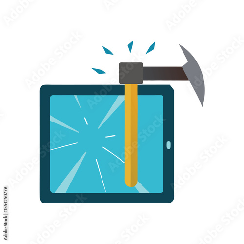 Hammer Breaking Through Digital Screen Mockup