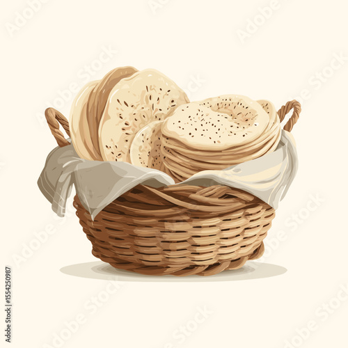 Traditional Bread Basket with Middle Eastern Flatbread