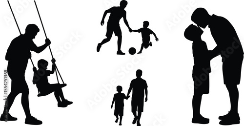 Father and child silhouette vector collection with playing, walking, and bonding for family and parenting design