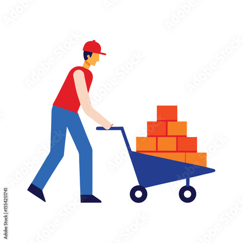 Worker with Wheelbarrow Building Materials