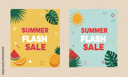 Fun summer flash sale double-page design, ideal for Instagram carousels, marketing flyers, and digital product promotions
