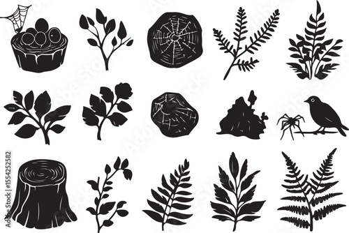 Vector forest wildlife icon set in black and white stock illustration