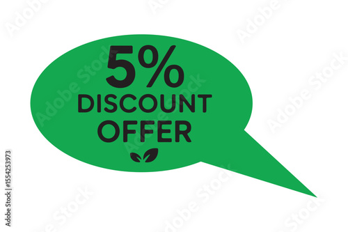 Green Speech Bubble 5% Discount Offer Vector Illustration
