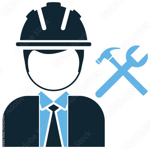 Contractor icon vector, depicting a professional overseeing construction projects. Ideal for project management, building services, consultation, and client relations in construction.