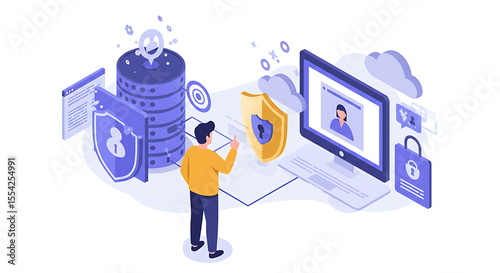 Data security concept isometric illustration isolated on white background. American food