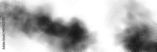 Abstract halftone faded gradient texture. Dotted smoke clouds retro style. White and black noise background.