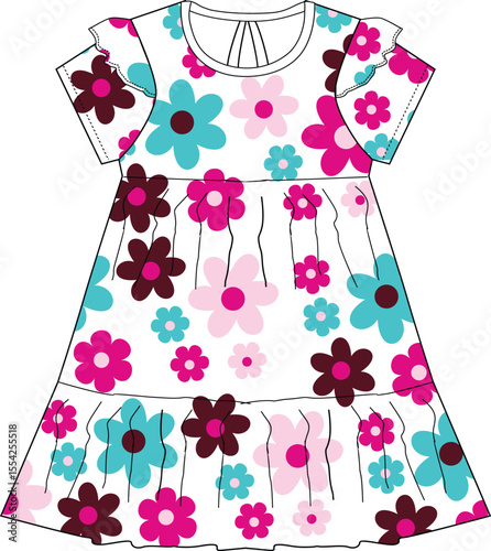girls baby  frocks flower all over pattern design print illustrations vector art