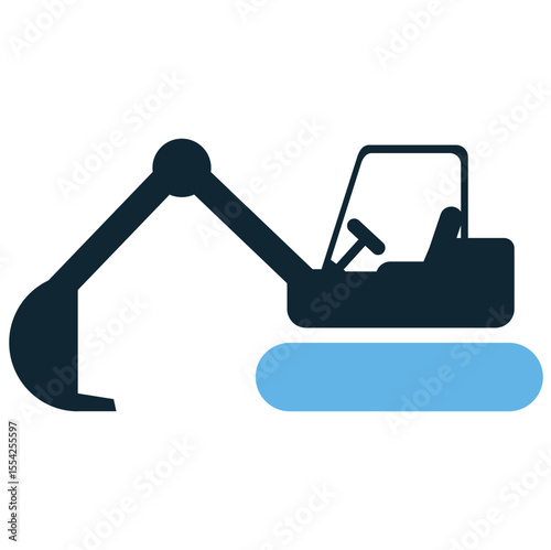 Excavator icon vector, symbolizing earthmoving, heavy construction, and digging. Perfect for building sites, land development, mining, and industrial machinery.