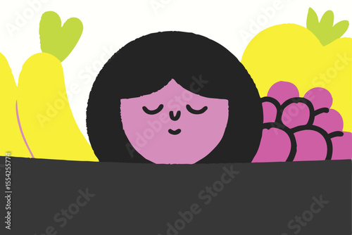 Vector art of silhouette of a girl walking with a parachute flying away