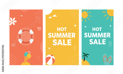 Eye-catching hot summer sale vector with 3-panel layout, perfect for fashion ads, brand campaigns, and social posts