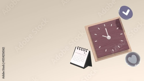 Animated Clocks With Moving Arrows, Check Mark, Love Icon And Calendar. Time Management Concepts.