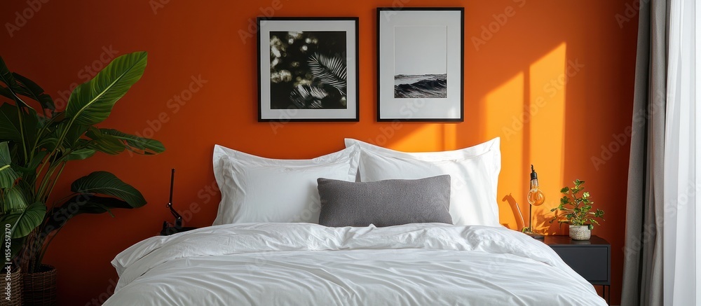 custom made wallpaper toronto digitalOrange Bedroom with White Bedding