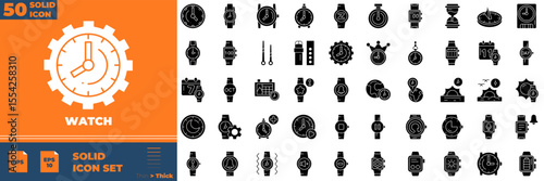 Watch Solid Editable Icons set. Vector illustration in modern thin solid style of watch icons: time, clock, calendar, etc