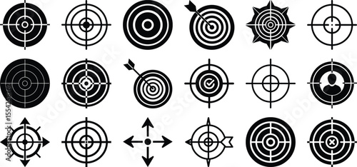 Target and aim icon set, crosshair, bullseye vector, precision, accuracy, precision symbols collection.