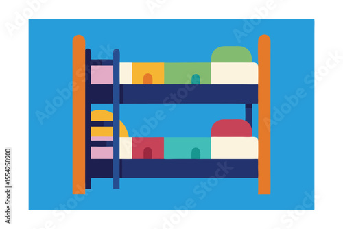 Cartoon Bunk Bed with Ladders and Bedspread
