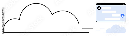 Stylized cloud design with a messaging interface window featuring text and user icons. Ideal for collaboration, networking, cloud storage, digital communication, remote work, chatting platforms