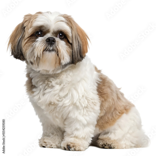 An adorable little Shih Tzu dog with a beautiful long coat of fur isolated on a transparent background png